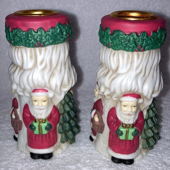 VTG; Set of 2 - Santa Claus 4 3/4 by 2 inch ceramic - Taper Candle Holders - Picture 3 of 6